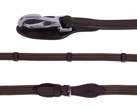 Wodze parciane na karabińczyk clip QHP brązowe